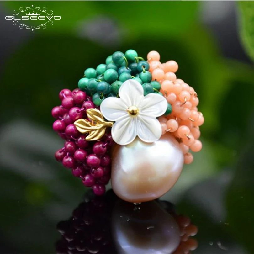 

GLSEEVO Natural Fresh Water Baroque Pearl Shell Flower Brooch Pins And Brooches Women Dual Use Designer Luxury Jewelry GO0079