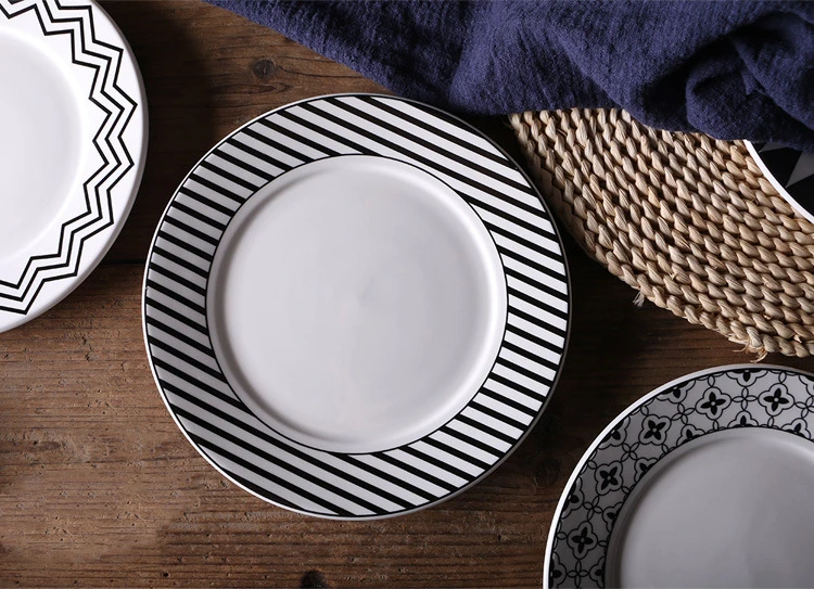 Креативная 8 дюймов черная и белая индивидуальная декоративная керамическая тарелка украшение дома тарелка блюда для бифштекса Западная плоская тарелка - Цвет: F
