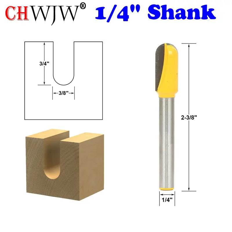 

1pc 1/4" Shank Core Box Router Bit - Long Reach - 3/8"W X 3/4"H For Woodworking Cutting Tool