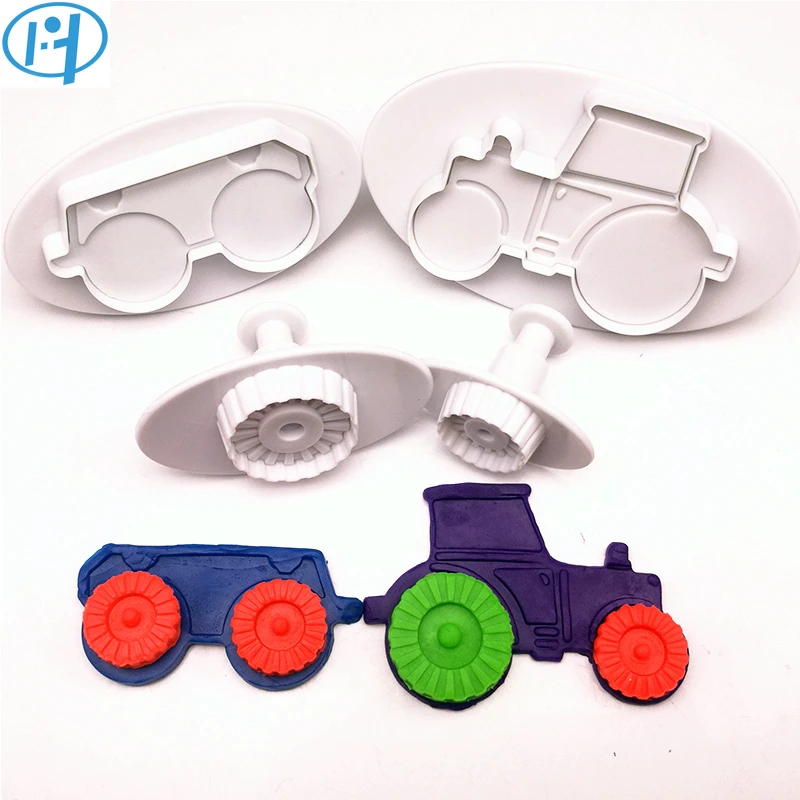 Ensemble De Tracteur De Voiture Cutter A Piston En Plastique Moule A Biscuits Gaufrage Outil De Decoration De Gateaux Moule A Fondant Dessin Anime Bricolage 4 Pieces Aliexpress