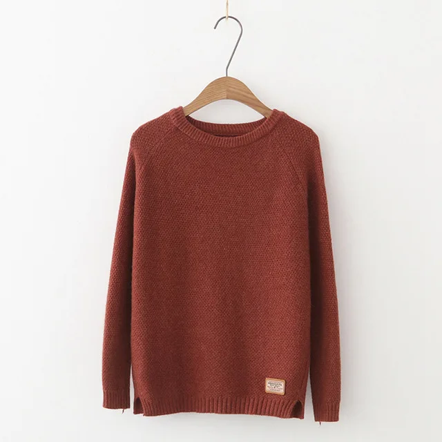 Повседневный однотонный вязаный свитер befree, женские джемперы, осенне-зимний пуловер с длинным рукавом и круглым вырезом, свободные свитера размера плюс, женские свитера - Цвет: Brown
