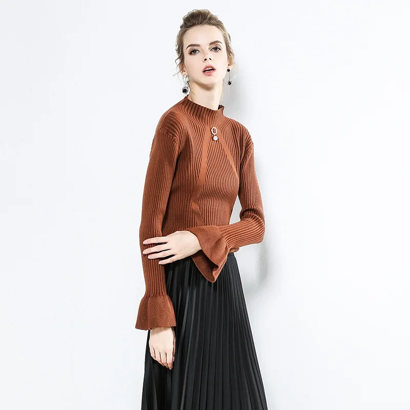 Yovamoo Knitwear Women 2018 Autumn Winter Vintage Flare Sleeve Solid Color Slim Basic Pullover Knitted Sweater Sueter Mujer Yovamoo Knitwear Women 2018 Autumn Winter Vintage Flare Sleeve Solid Color Slim Basic Pullover Knitted Sweater Sueter Mujer