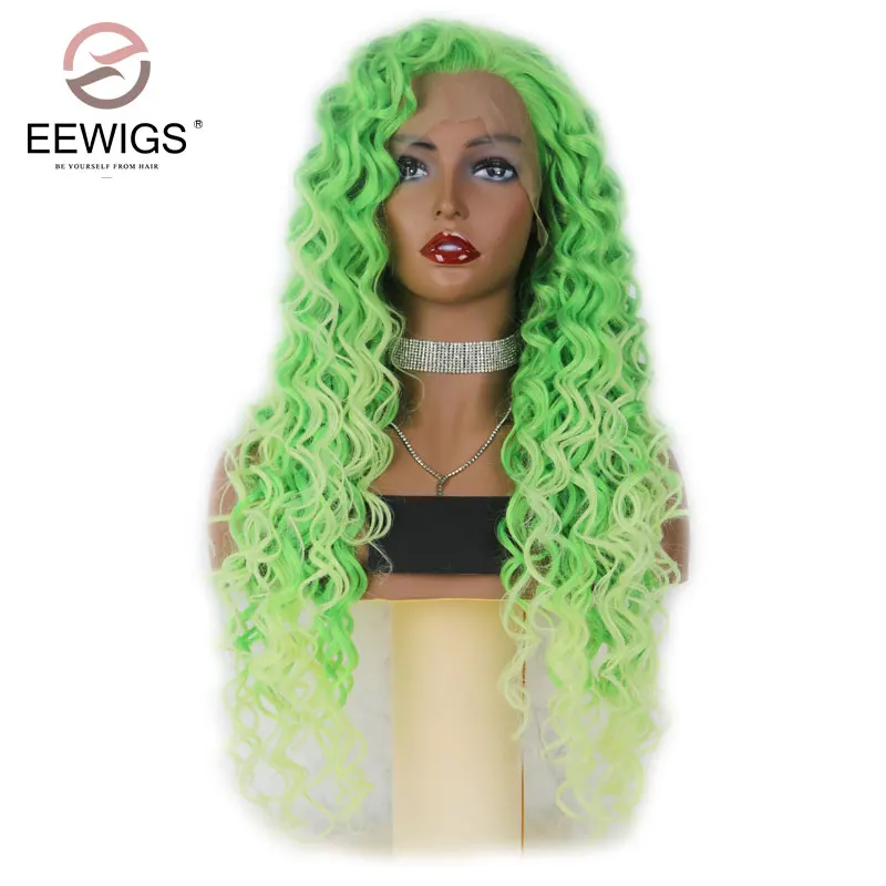 EEWIGS длинные кудрявые Ombre красный парик Синтетический кружевной передний парик с естественными волосами 180% парики высокой плотности для черных женщин