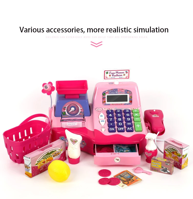 Розовый кассир имитация сканирования устройство взвешивания Электрический игрушка набор Детская игра в Guojia супермаркет без коробки