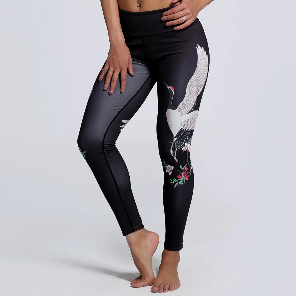 

Women Flexible Grus japonensis Print Tight Pants Workout Gym Training Running Yoga Sport Fitness Exercise Leggings Dropshipping