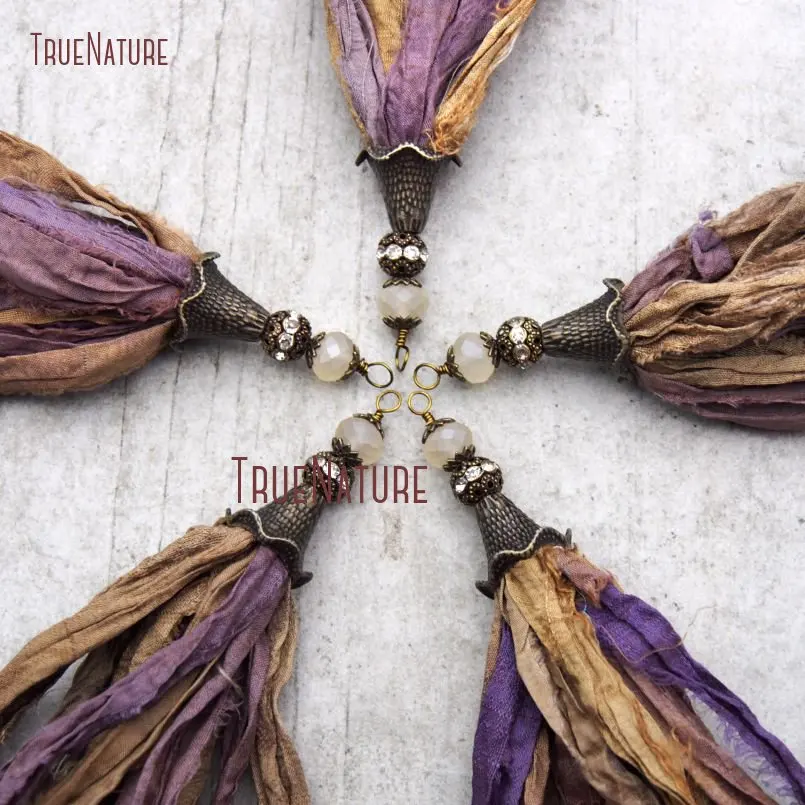 20171213-PM9149- Fallen Leaf Sari Silk Tassel Pendant  Antique Bronze Color Plated_6