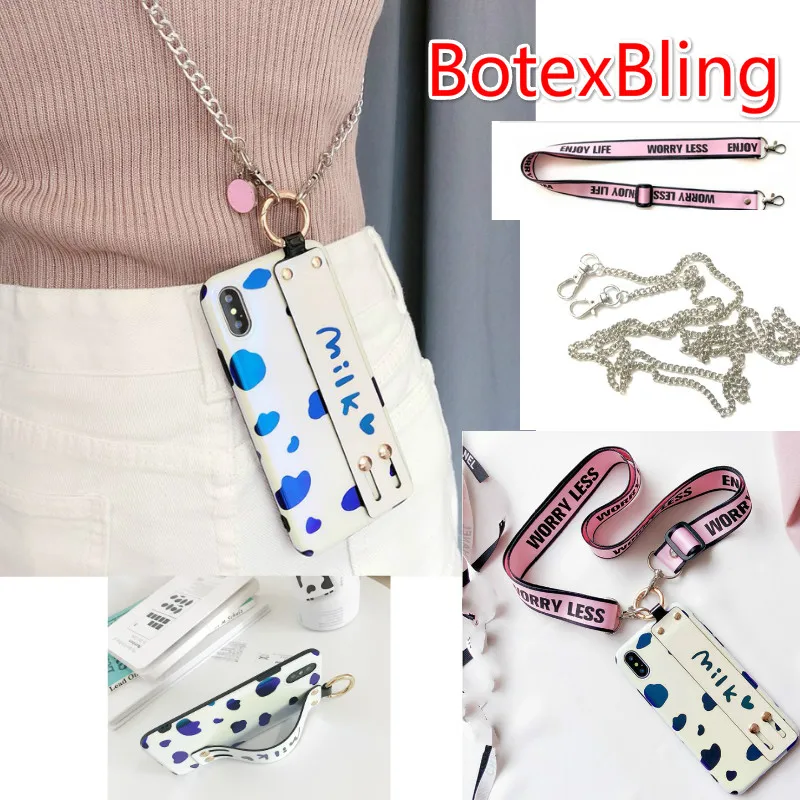 

Cute laser milk wrist strap case for iphone XS MAX case for iphone X XR 7 7plus 8 8plus 6s plus 6plus Messenger chain phone bag