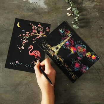 

20*14cm Magic Scratch Art Painting Paper Animal Building Flowers 4pcs/Set With Drawing Stick Kids Toy Painting Toys for Childre