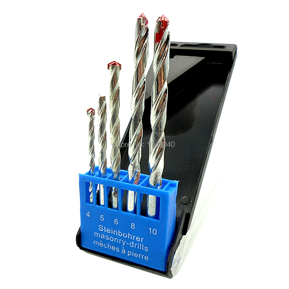 5 Piece Masonry Drill Bit Carbide Tip Set Carbon Steel Straight Shank