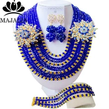 Модные нигерийские Свадебные африканские бусы Jewelry Set Royal Blue Crystal ожерелье, свадебные украшения, наборы gg-130