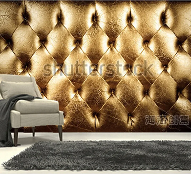 The custom 3D murals solid gold grain leather papel de parede living room sofa TV wall bedroom paper | Обустройство дома