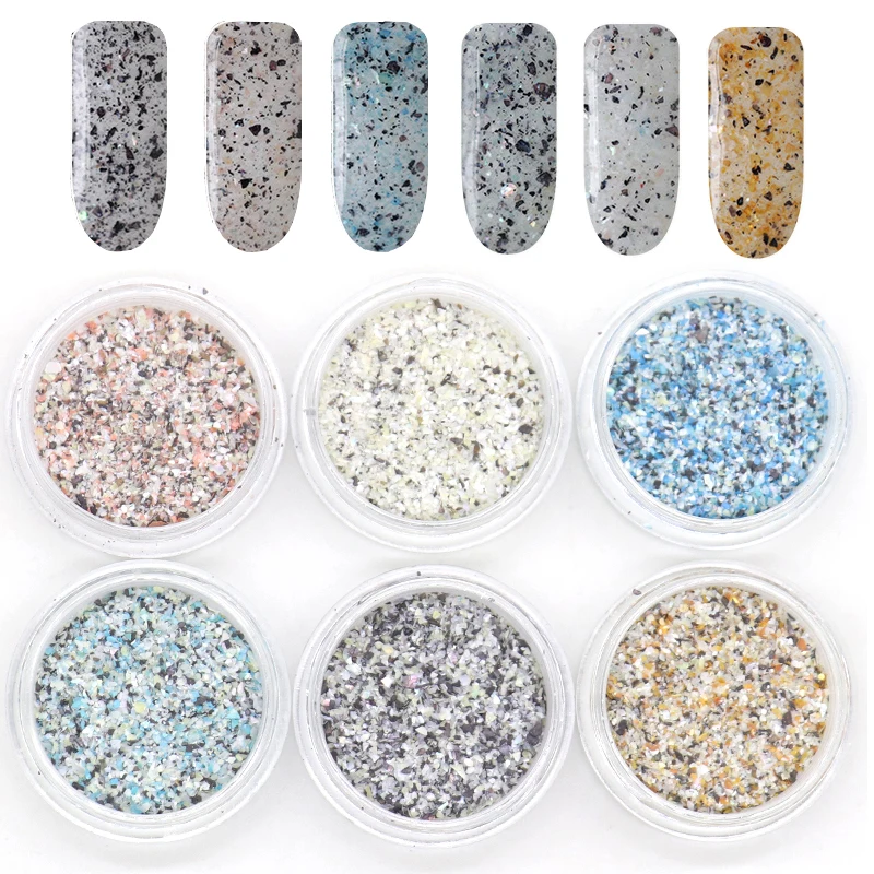 6Boxes/Set Colorful Marble Powder Shining Nail Glitter Powders