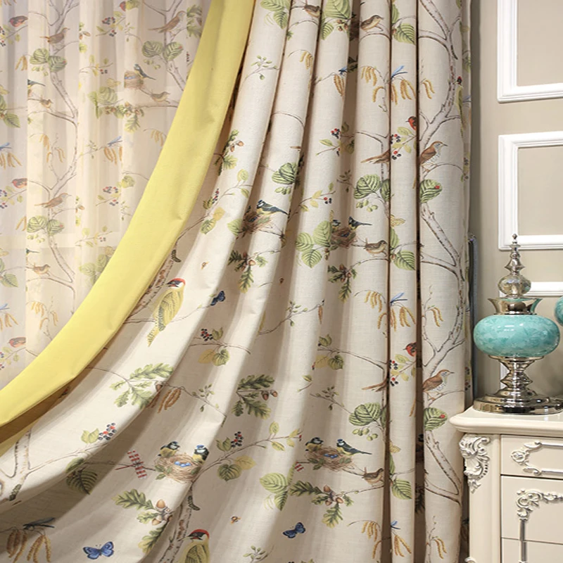 Пользовательские роскошные шторы для спальни, кухни гостиной американские Цветочные птицы бежевые оконные шторы занавески на кольцах, 1 панель