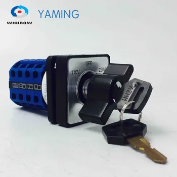 

Yaming electric YMW26-20/4 20A 4 poles 3 position 110V-OFF-220V with a key Universal changeover rotary knob cam switch