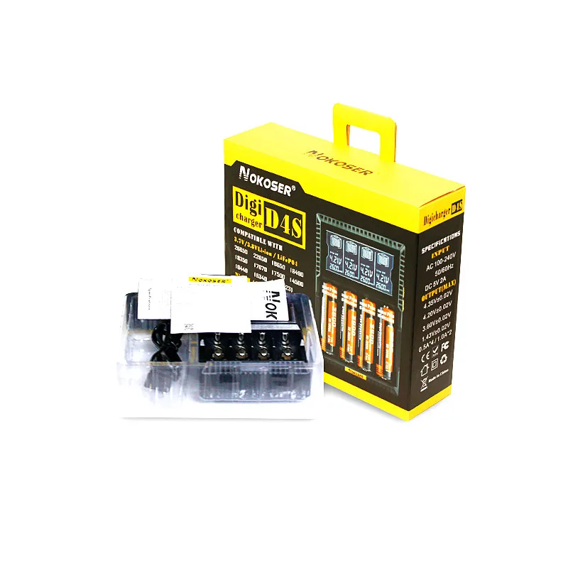 

100% Original NOKOSER D4 Digicharger LCD Intelligent Circuitry Global Insurance Li-ion 18650 14500 16340 26650 Battery Charger
