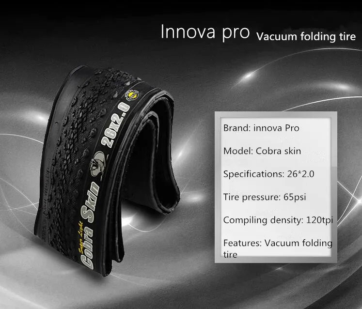 Innova Cobra Skin MTB Folding Tire 27.5//26x2.0 Super-Light//Anti-Puncture Tire