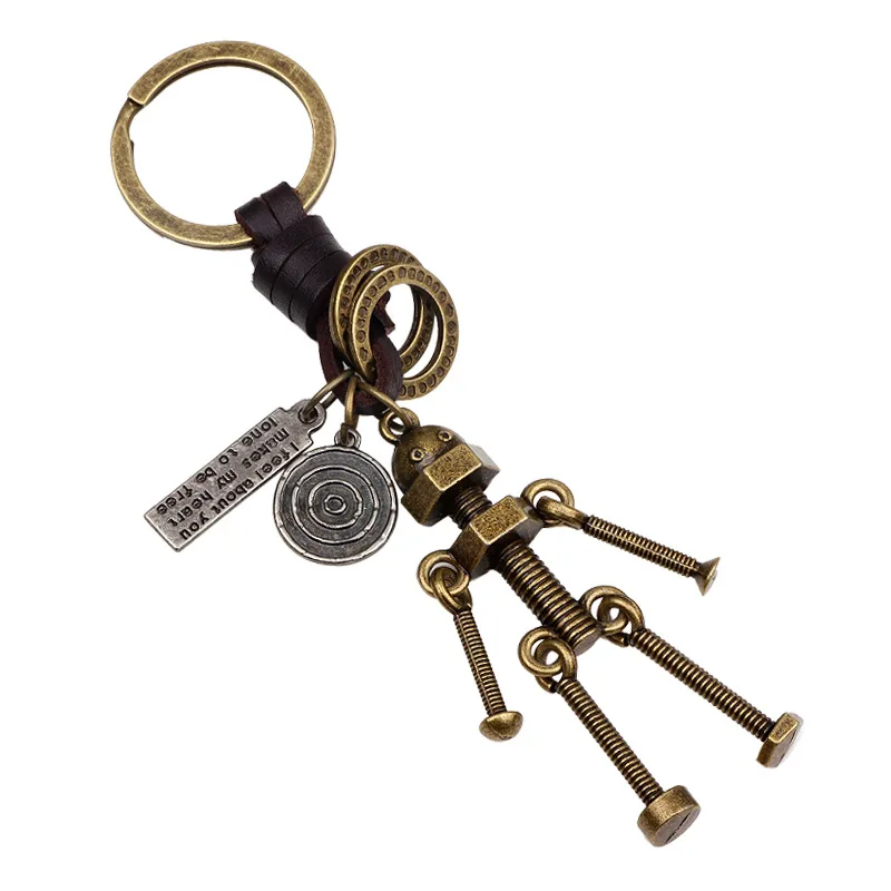 

UBEAUTY New Fashion Alloy 3d Robot Key chain Handbag Pendant Leather Key Chain Key Ring Holder bijouterie for Women Men