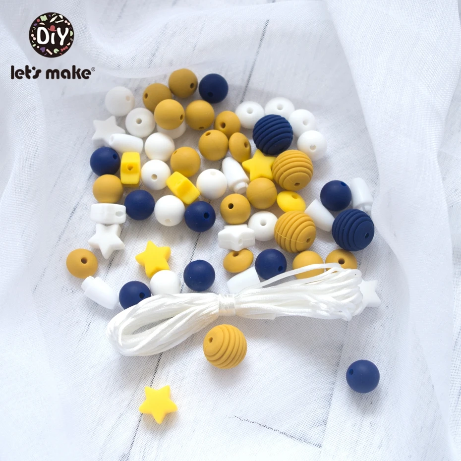 Let'S Make 20Pc 50Pc 100Pc Screw Thread Carved Shaped Silicone Teether Beads Set Star Tiny Rod Diy Bead Combination Baby Teether