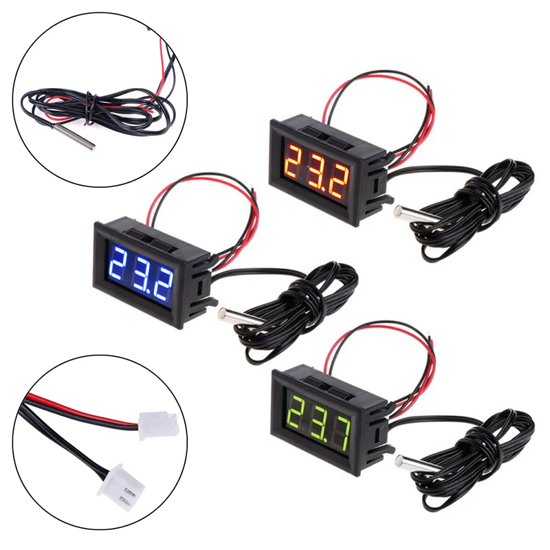 

1pc DC 12V Digital Thermometer Digital Temperature Monitoring Thermometer Meter With Probe -50~110 Degree