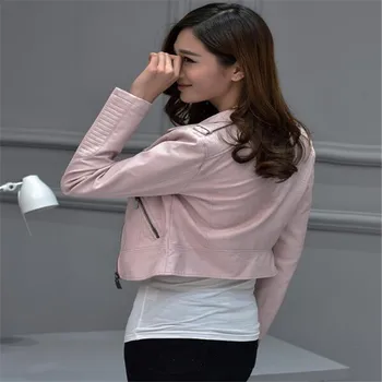 

Spring New Fashion High Quality Women's Basic Street Women's Short PU Leather Jacket Motorcycle Women's Jacket