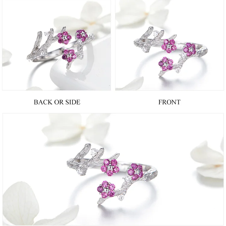 BISAER, 925 пробы, серебряное, винтажное, зимнее, сладкое, цветочное кольцо, регулируемое, цветок орхидеи, женские кольца, серебряное ювелирное изделие EFR022