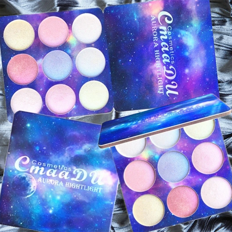 

Face Makeup Highlighter Brighten Whitening Easy to Wear Powder Palette Polar Lights Rainbow Color Shimmer Highlight Illumination