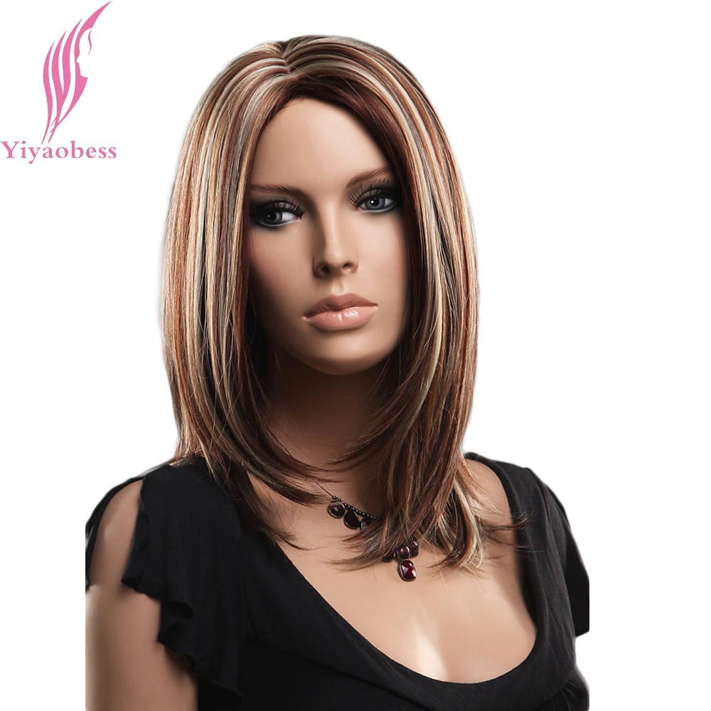 Yiyaobess 16 дюймов средней длины прямые основные микс коричневый парики для женщин синтетический парик из натуральных волос японское волокно