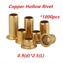 1000 PCS M0.9 (d) * 2.5 (L) de cobre oco rebite rebites tubulares de circuito double-sided placa PCB vias unhas