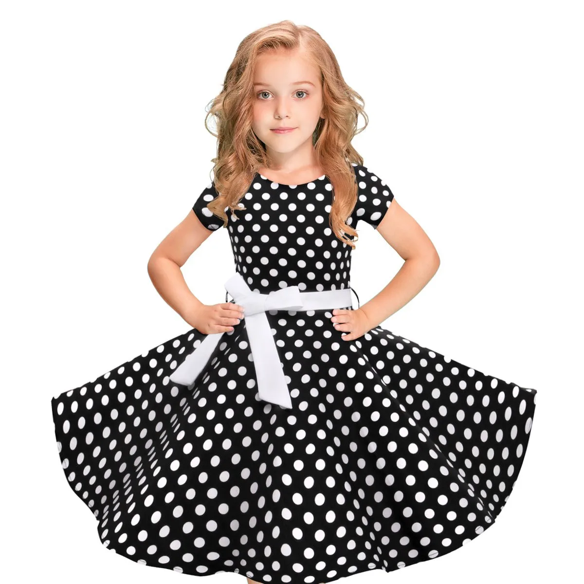 Kids Girls Vintage Dress Polka Dot Princess Swing Rockabilly Party ...