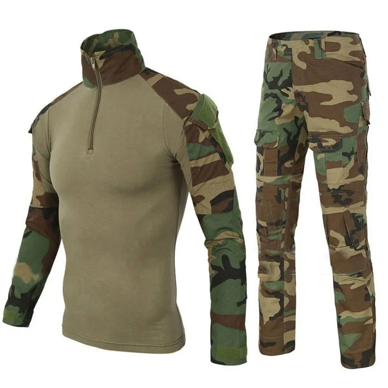 Защитная Военная Униформа Мужская рубашка с длинными рукавами+ брюки-карго армейские тактические тренировочные камуфляжные Костюмы Одежда для охоты на открытом воздухе - Цвет: Коричневый