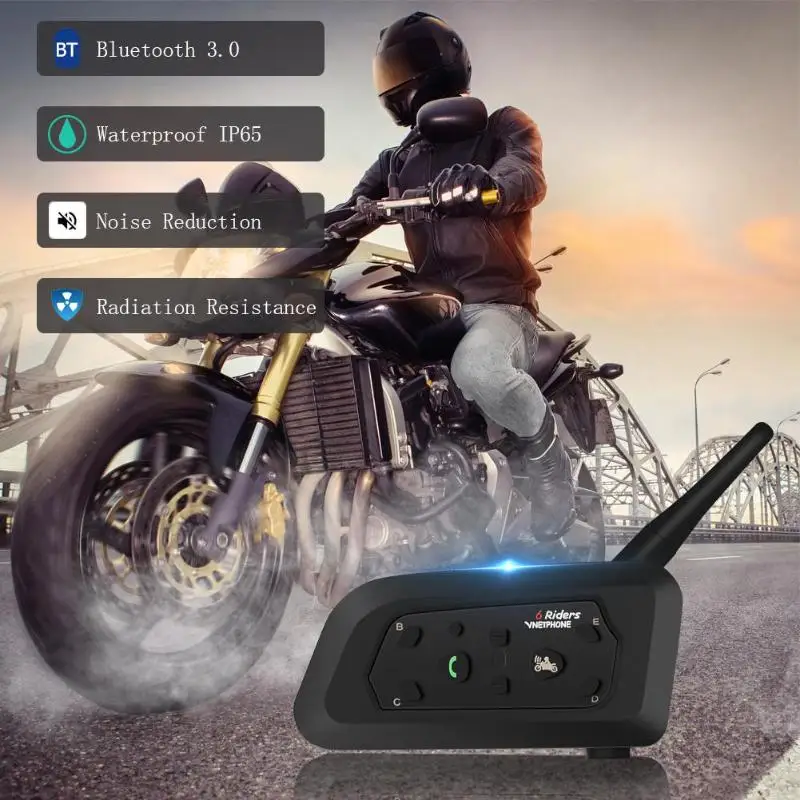 

1/2 pcs V6 Pro Motorcycle Helmet Bluetooth Headset Intercom 6 Riders 1200M Wireless Intercomunicador BT Interphone waterproof