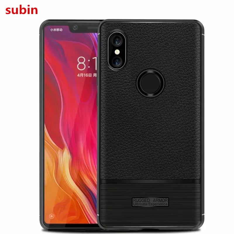 For Xiaomi Mi 8 Case Cover Litchi Striae Soft TPU Silicone Mi8 8SE PU Leather Back SE |