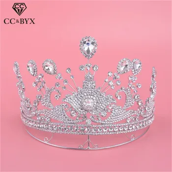 

CC tiaras and crowns hairband big crown luxury pageant shine rhinestone wedding hair accessories for bride party jewelry HG298