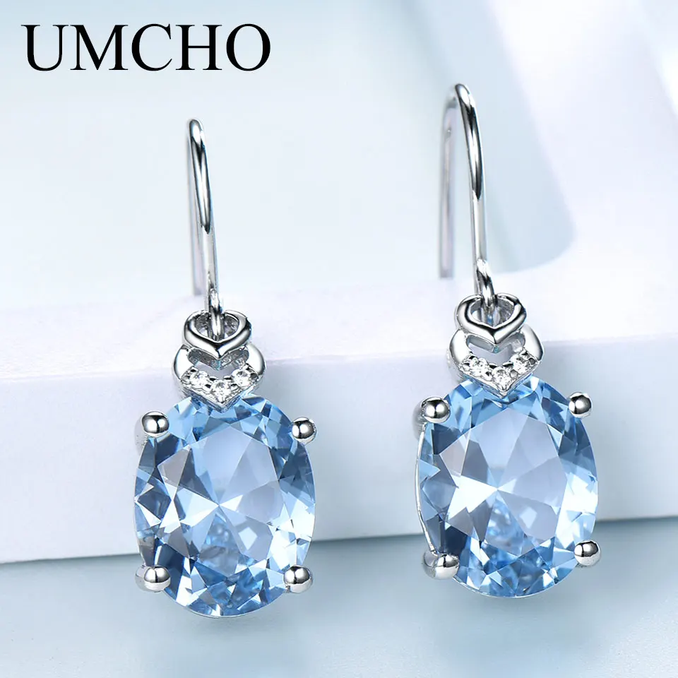 UMCHO Nano Blue Topaz, Серьги с драгоценными камнями для женщин, 925 пробы, серебряные, корейские серьги-капли, модные, вечерние, ювелирные изделия, Новинка - Цвет камня: blue topaz