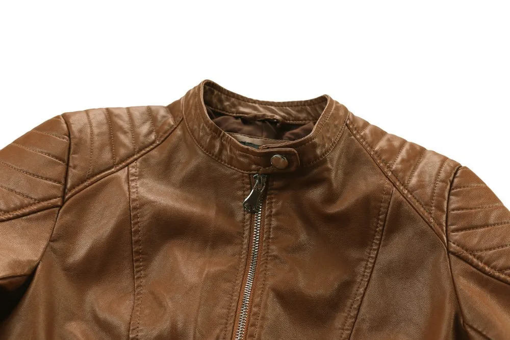 Модная женская элегантная байкерская куртка на молнии из искусственной кожи коричневого и черного цвета, приталенное Женское пальто, повседневное Брендовое байкерское кожаное пальто