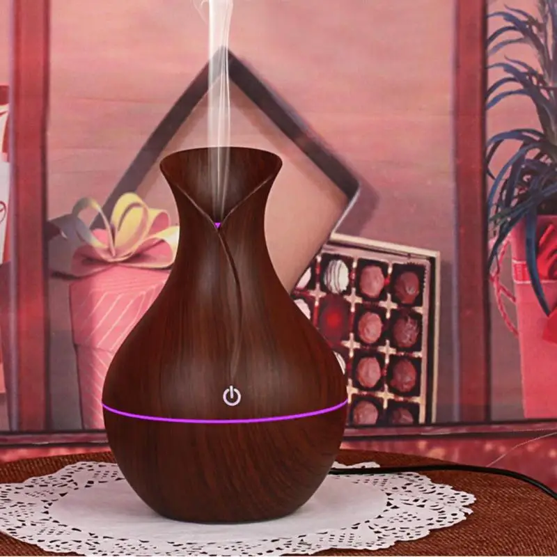 

Home Vase Shape Intelligent Induction Colorful LED USB Wood Grain Ultrasonic Air Humidifier Aroma Essential Oil Diffuser