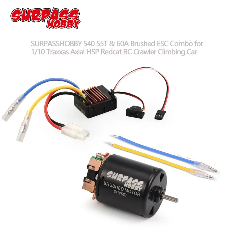 

SURPASS HOBBY 540 55T 80T Brushed Motor with 60A ESC 5V/2A BEC for 1/10 RC Off-road Racing Car Truck