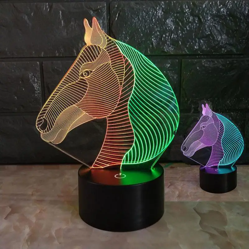 

Horsehead 3d Table Lamps Creative Seven Color Touch Charging Desk Lamps Led Visual Gift Birthday Gift Night Light
