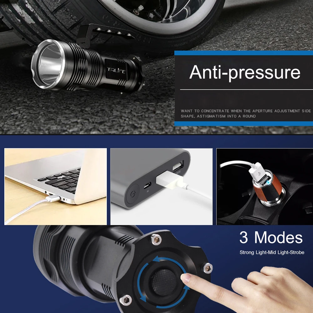  Powerful XHP50 LED Tactical Flashlight lanterna Torch 4 x 18650 Rechargeable Direct charging Torch  - 32909875566