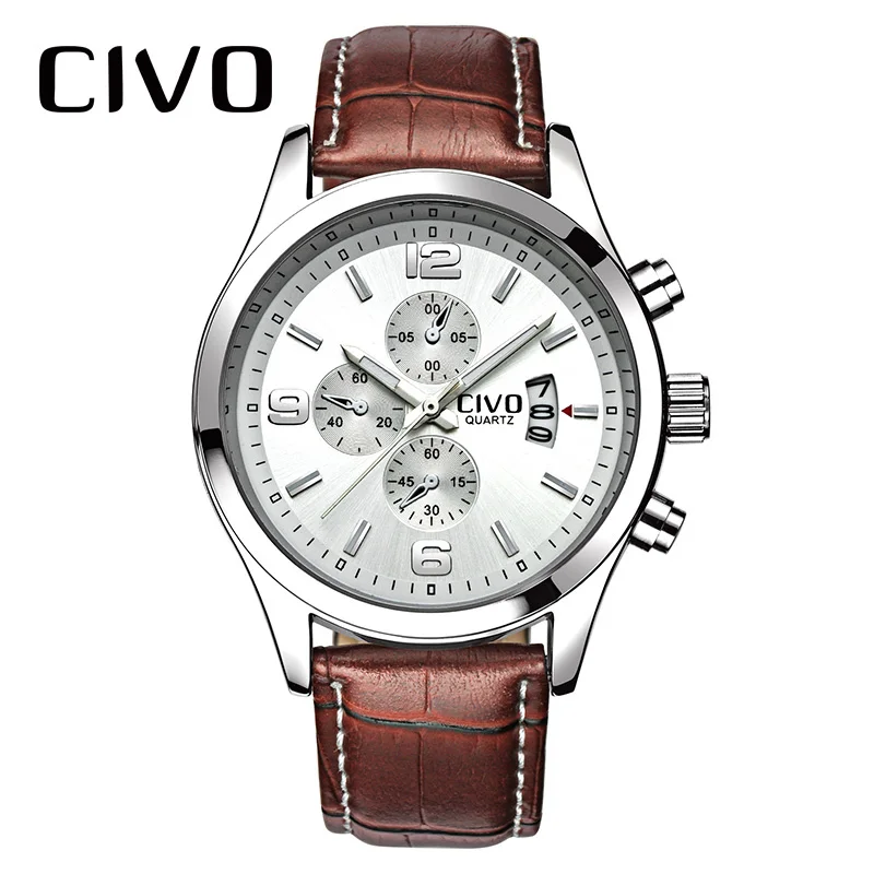 

Relogio Masculino Brown Genuine Leather Men's Watch CIVO Waterproof Analogue Quartz Wrist Watches Mens Business Casual Man Clock