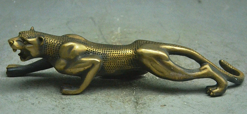 

6" Chinese Bronze Fengshui Quick Ferocious Leopard Panther Cheetah Animal Statue