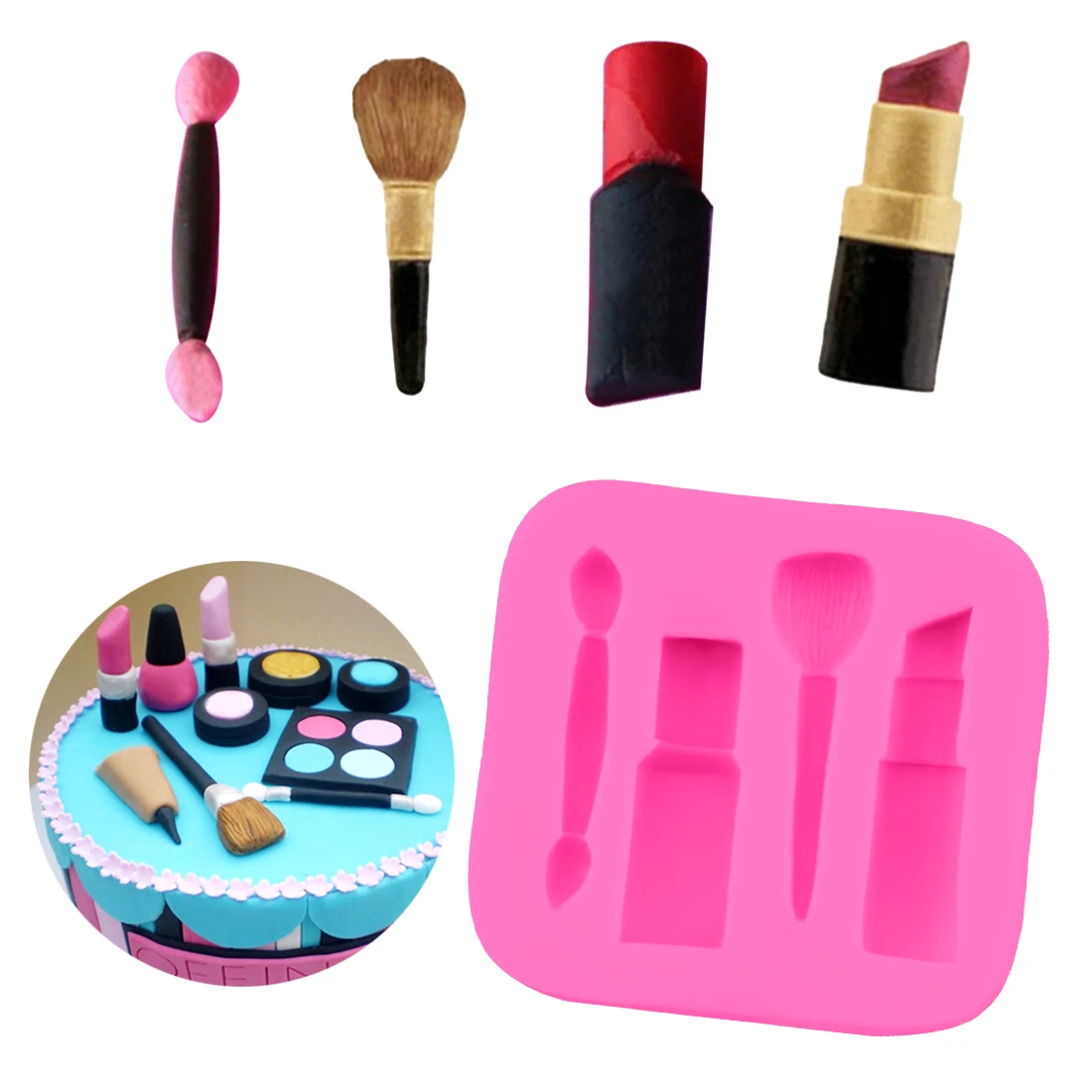 Makeup brush silicone mold lipstick perfume chocolate fondant mold cake