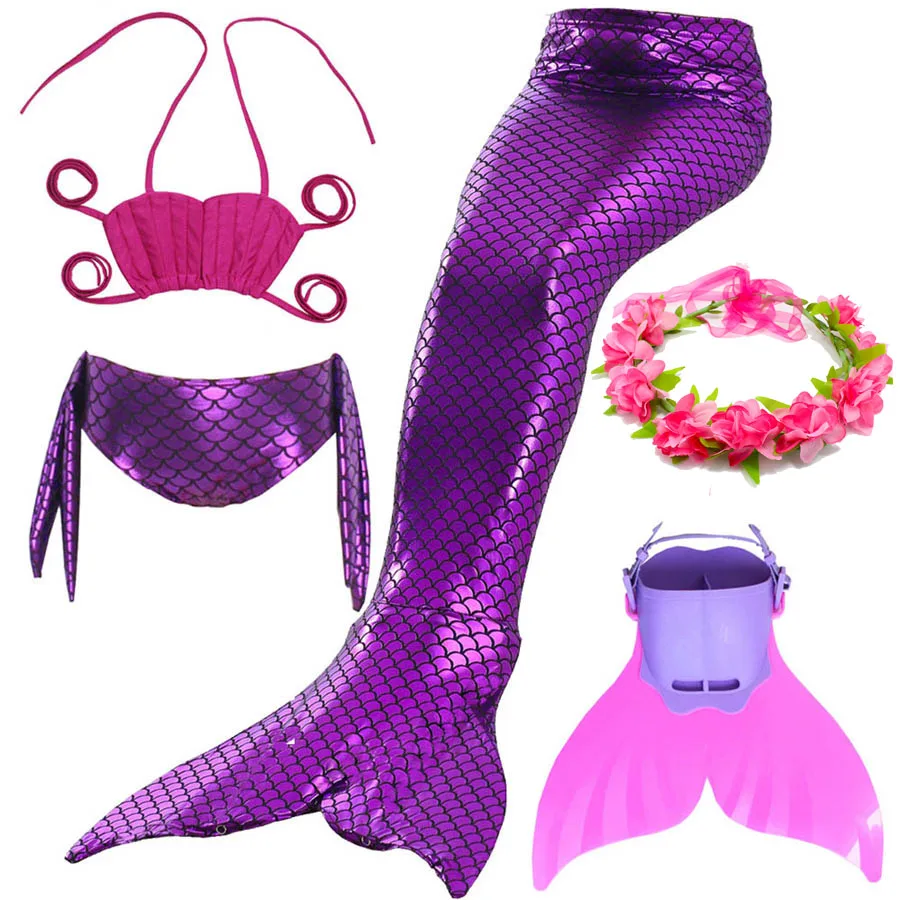 Купальный костюм «хвост русалки» для девочек, косплей, купальный костюм бикини для девочек, детский купальный костюм из монофина - Цвет: 5pcs With Monofin 2