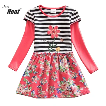 

girl party dress long sleeve cotton baby girl dress Lovely The floret dresses pattern design pink princess style clothes
