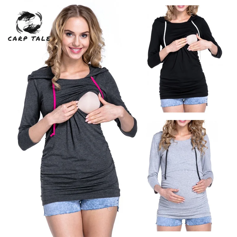 Tgree/осенние толстовки с капюшоном для беременных и кормящих женщин с рукавом «четверть»; свитер для беременных и кормящих женщин с капюшоном; Одежда для беременных