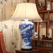 Китай антикварные Гостиная Винтаж настольная лампа фарфор Керамика Настольная лампа Свадебные украшения Настольная лампа для работы синий белый