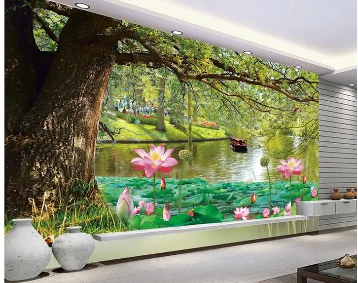 

custom 3d photo wallpaper custom 3d wallpaper Tree lake light garden background wall mural 3d wallpaper