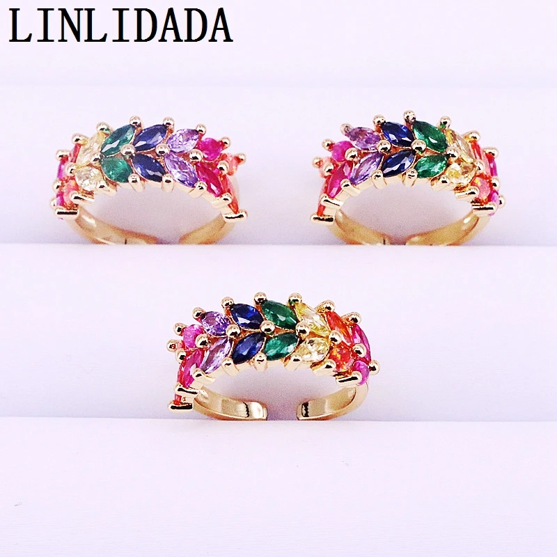 

6Pcs Engagement Wedding Finger Rings Jewelry Gold Color Micro Inlay colorful cz Cubic Zirconia Rings For Women fashion