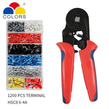 HSC8 6-4 Terminal Krimptang Wire Stripper Crimper Beentje Krimpen Handje Tangen + 1200 Terminals Kit