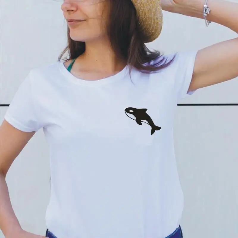 

Orca Whale Print Women Tshirt Summer Casual Funny Shirt Tee Shirt Femme Short Sleeve Hipster T Shirt Women Tops Camisas Mujer